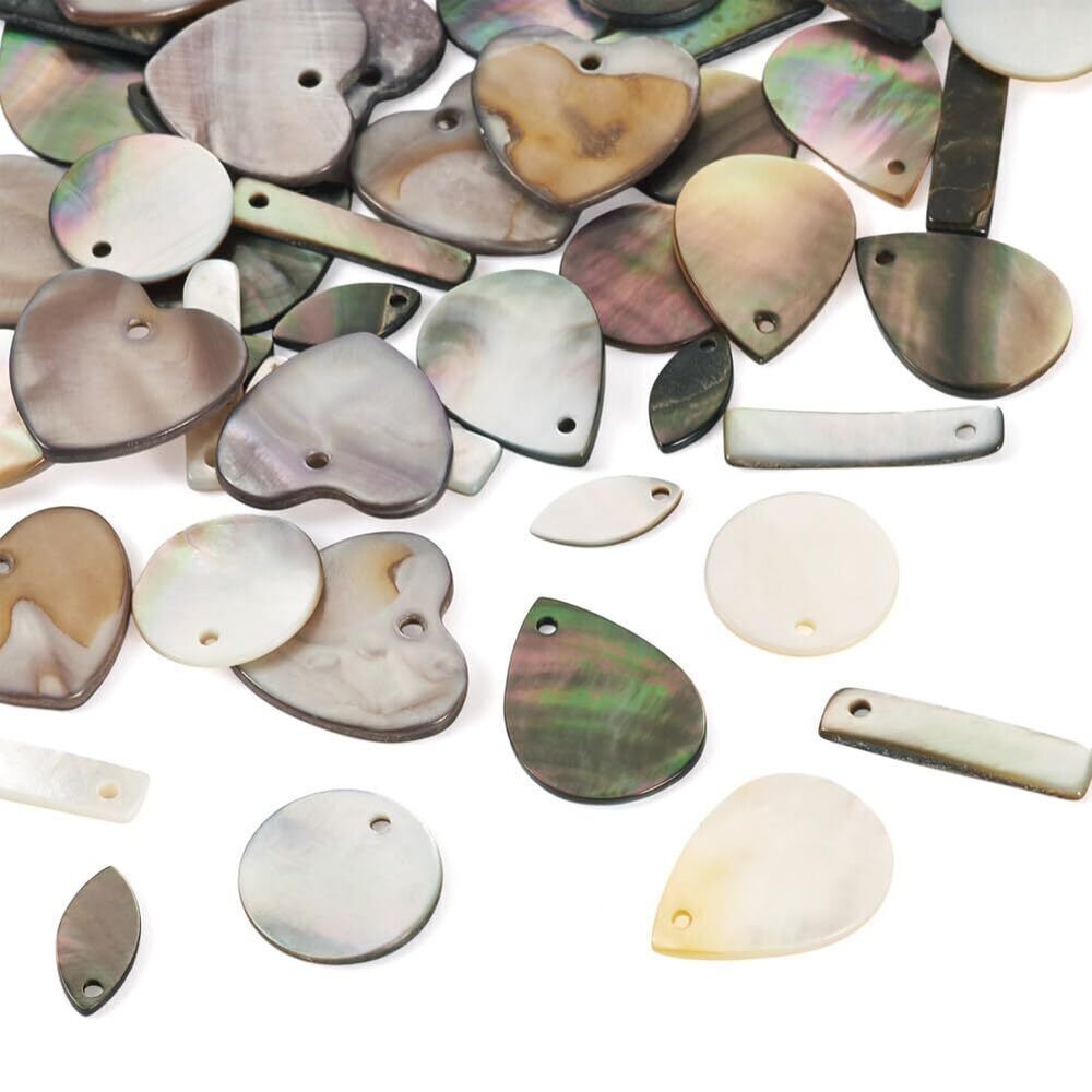 2753 Freshwater Shell Charms 50Pcs Natural Black Lip Shell Pendants Flat